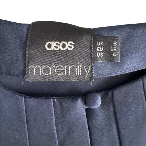 ASOS Maternity Navy Pleated Maxi Dress Size S 100% Polyester Sleeveless - Picture 3 of 5